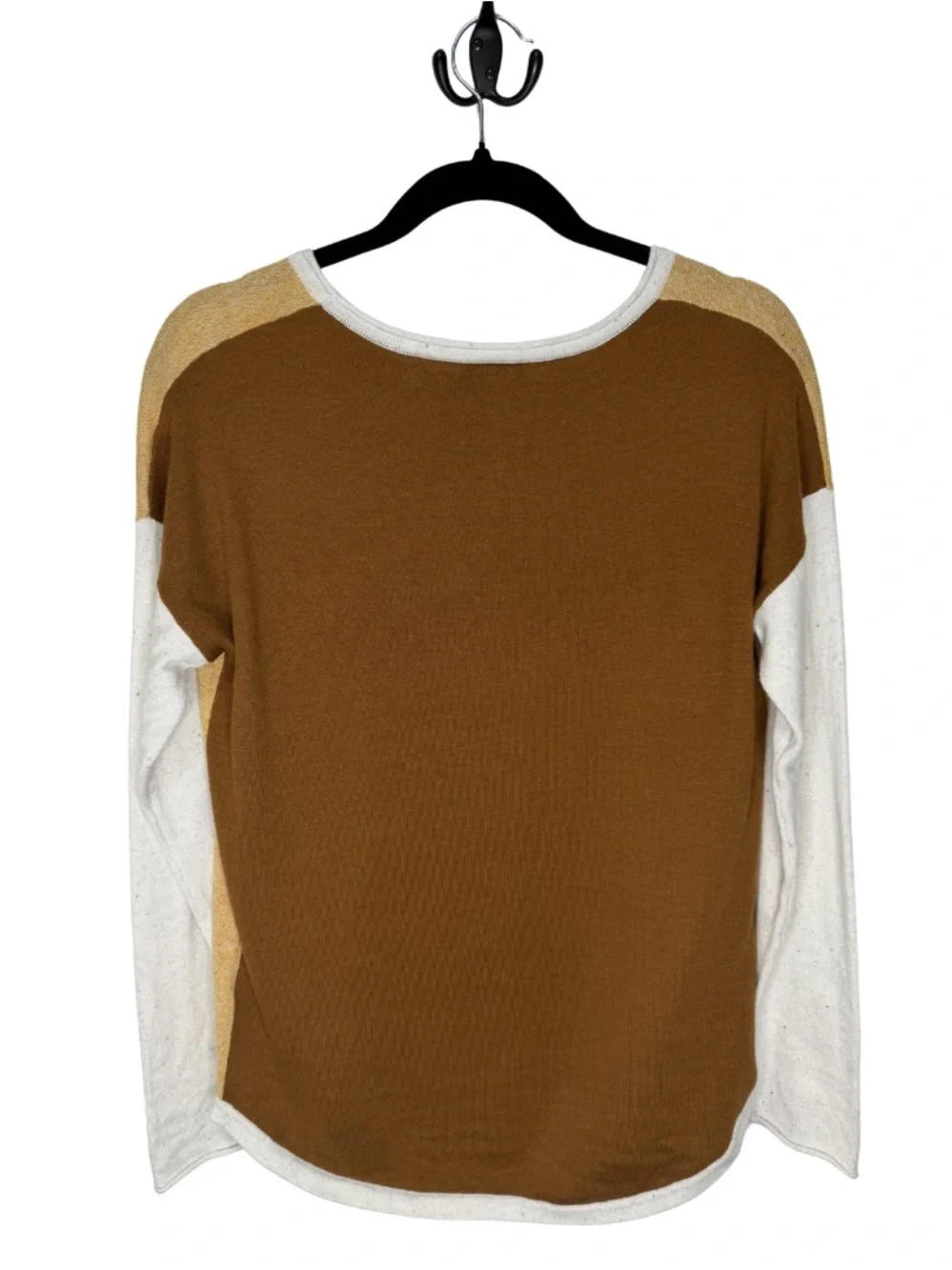 Smartwool Wool Blend Color Block Crew Neck Sweater Mustard Cream Women's Medium